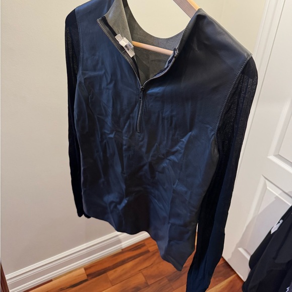 Helmut lang. leather body shirt with sheer sleeves. Great condition. - Picture 3 of 5